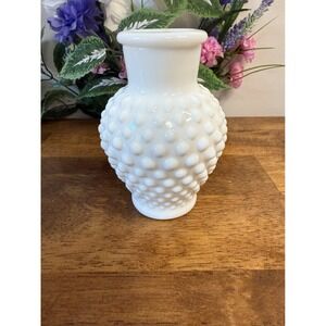 Vintage Hobnail Milk Glass Vase White Opalescent Textured Bubble Pattern Wedding